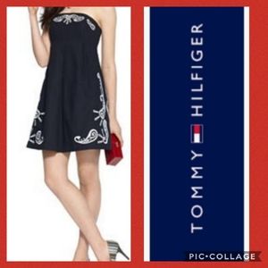 Vintage Tommy Hilfiger Navy Blue Embroidered Dress